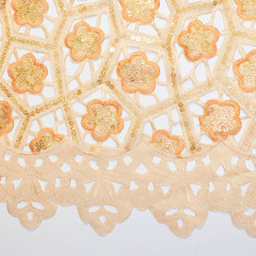Beige Orange Floral Embroidery Hole Cut Voile Lace Fabric SV576450 4
