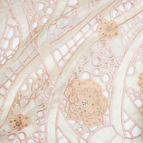 Peach Embroidery Organza Lace With Sequins Fabric SV574073 1
