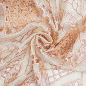 Peach Embroidery Organza Lace With Sequins Fabric SV574073 3