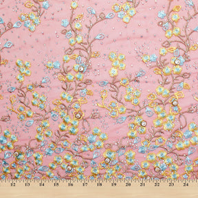 Red Farina Beaded Embroidery Sequins On Mesh Fabric SV574573 Red 3