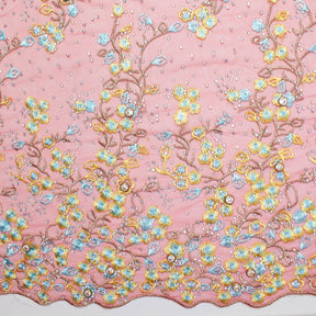Red Farina Beaded Embroidery Sequins On Mesh Fabric SV574573 Red 4