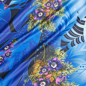 Abstract Floral Bouquet Printed Charmeuse Satin Fabric SV581647 Blue / Purple 1
