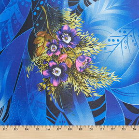 Abstract Floral Bouquet Printed Charmeuse Satin Fabric SV581647 Blue / Purple 3
