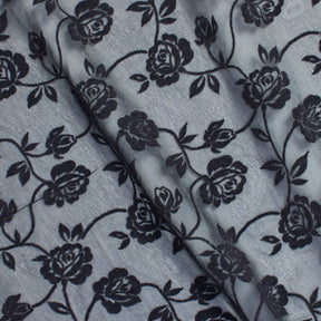 Rose Floral Flocked Velvet On Chiffon Fabric SV581936 1