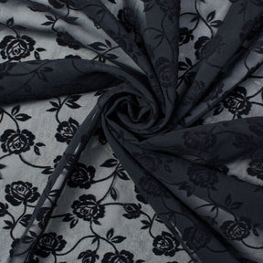 Rose Floral Flocked Velvet On Chiffon Fabric SV581936 2