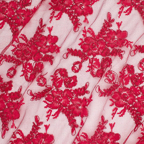 Corded Floral Embroidery On Mesh Fabric SV581066 Red 1