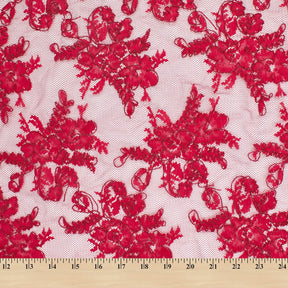 Corded Floral Embroidery On Mesh Fabric SV581066 Red 4