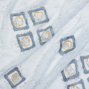 Geometric Floral Embroidery On Georgette Fabric SV581190 Silver 1