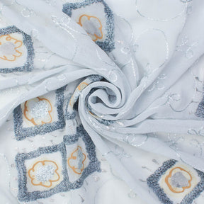 Geometric Floral Embroidery On Georgette Fabric SV581190 Silver 2