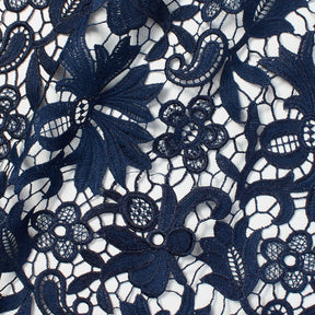 Bell Flower Guipure French Venice Lace Fabric SV581966 Navy Blue 1