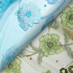 Sequin Floral Embroidered Mesh With Rhinestones On Mesh Fabric Group
