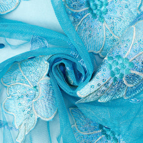 Sequin Floral Embroidered Mesh With Rhinestones On Mesh Fabric SV581789 Turquoise 3
