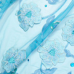 Sequin Floral Embroidered Mesh With Rhinestones On Mesh Fabric SV581789 Turquoise 1