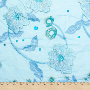 Sequin Floral Embroidered Mesh With Rhinestones On Mesh Fabric SV581789 Turquoise 4
