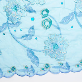 Sequin Floral Embroidered Mesh With Rhinestones On Mesh Fabric SV581789 Turquoise 2