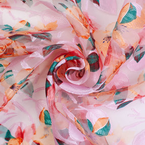 Embroidered Roses Leaves On Printed Organza Fabric SV581631 2