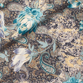 Floral Paisley Printed Tissue Faille Fabric SV582018 Black / Turquoise 1