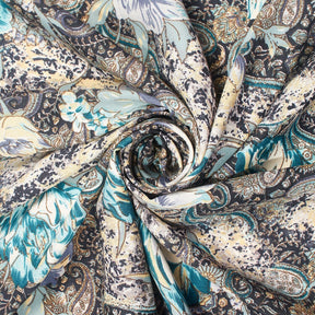 Floral Paisley Printed Tissue Faille Fabric SV582018 Black / Turquoise 2