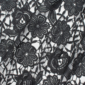 Daisy Floral Guipure French Venice Lace Fabric SV581018 Black 1