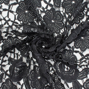 Daisy Floral Guipure French Venice Lace Fabric SV581018 Black 2