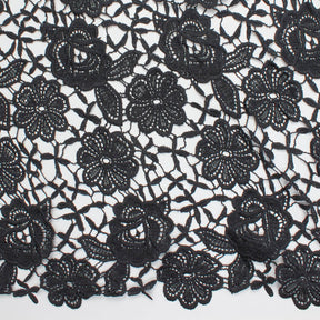 Daisy Floral Guipure French Venice Lace Fabric SV581018 Black 3