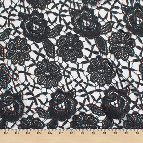 Daisy Floral Guipure French Venice Lace Fabric SV581018 Black 4