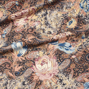 Floral Paisley Printed Tissue Faille Fabric SV582006 Black / Blue 1