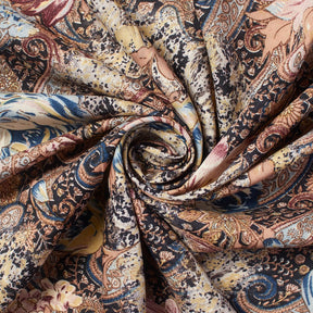Floral Paisley Printed Tissue Faille Fabric SV582006 Black / Blue 2