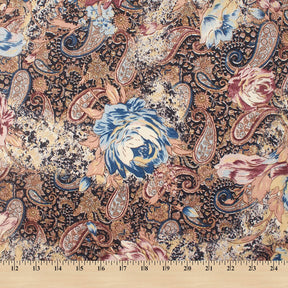 Floral Paisley Printed Tissue Faille Fabric SV582006 Black / Blue 3