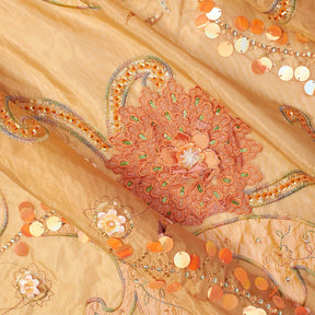 Double Layered Embroidery Pearl With Sequin On Organza Fabric SV581980 Peach 1