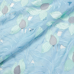 Floral Rhinestone Embroidered Petals On Voile Fabric SV581634 1