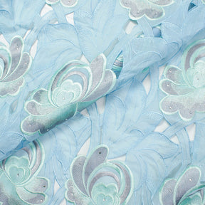 Rhinestone Floral Embroidery On Eyelet Voile Fabric SV581590 1