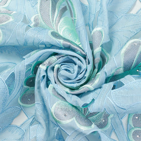 Rhinestone Floral Embroidery On Eyelet Voile Fabric SV581590 3