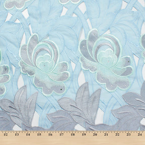 Rhinestone Floral Embroidery On Eyelet Voile Fabric SV581590 4