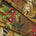 Abstract Floral Bouquet Printed Charmeuse Satin Fabric SV581690 Gold / Red 1