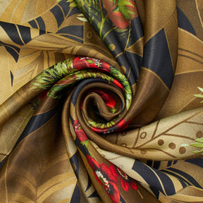 Abstract Floral Bouquet Printed Charmeuse Satin Fabric SV581690 Gold / Red 2