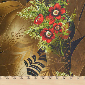 Abstract Floral Bouquet Printed Charmeuse Satin Fabric SV581690 Gold / Red 3
