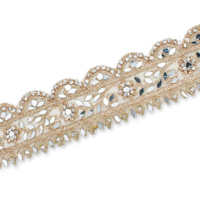 2 Inch Mirror Rhinestones Metallic Cording On Mesh Lace Trim SV581922 Champagne A2