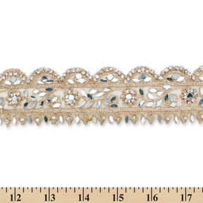2 Inch Mirror Rhinestones Metallic Cording On Mesh Lace Trim SV581922 Champagne A9