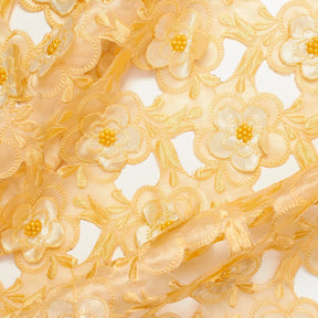 Brown Floral Embroidery On Grey Organza Lace Fabric Group