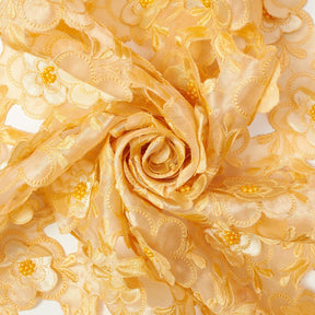 Brown Floral Embroidery On Grey Organza Lace Fabric SV581182 Yellow / Yellow 2