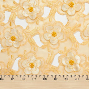 Brown Floral Embroidery On Grey Organza Lace Fabric SV581182 Yellow / Yellow 4