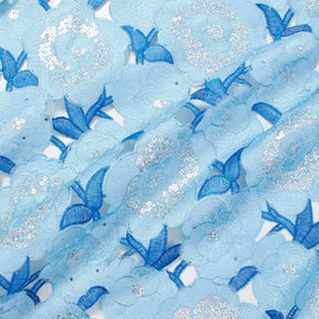 Floral Organza Embroidery Lace With Sequins Fabric SV576356 Turquoise 1