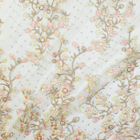 Diamond Rhinestone Floral Embroidery On Mesh Fabric SV581583 1