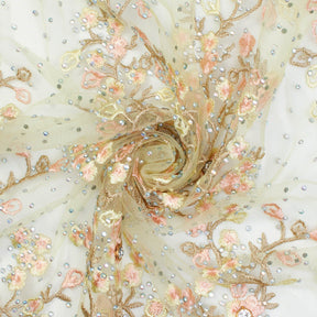 Diamond Rhinestone Floral Embroidery On Mesh Fabric SV581583 3