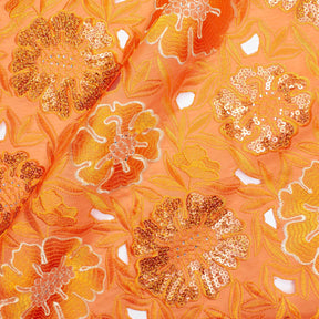 Floral Organza Embroidery Lace With Sequins Fabric SV576130 Orange 1