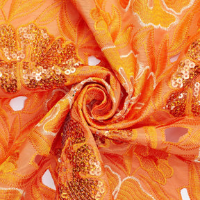 Floral Organza Embroidery Lace With Sequins Fabric SV576130 Orange 3