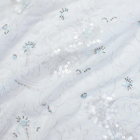 Floral Vine Metallic Embroidery Beaded Georgette Lace Fabric SV576145 White 1