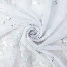 Floral Vine Metallic Embroidery Beaded Georgette Lace Fabric SV576145 White 3