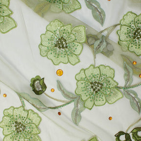 Sequin Floral Embroidered Mesh With Rhinestones On Mesh Fabric SV581589 Sage Green 1
